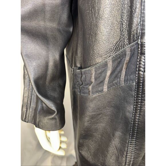 Vintage 1980s–1990s Excelled Genuine Leather Long Trench Coat – Black – Size S - Picture 5 of 16